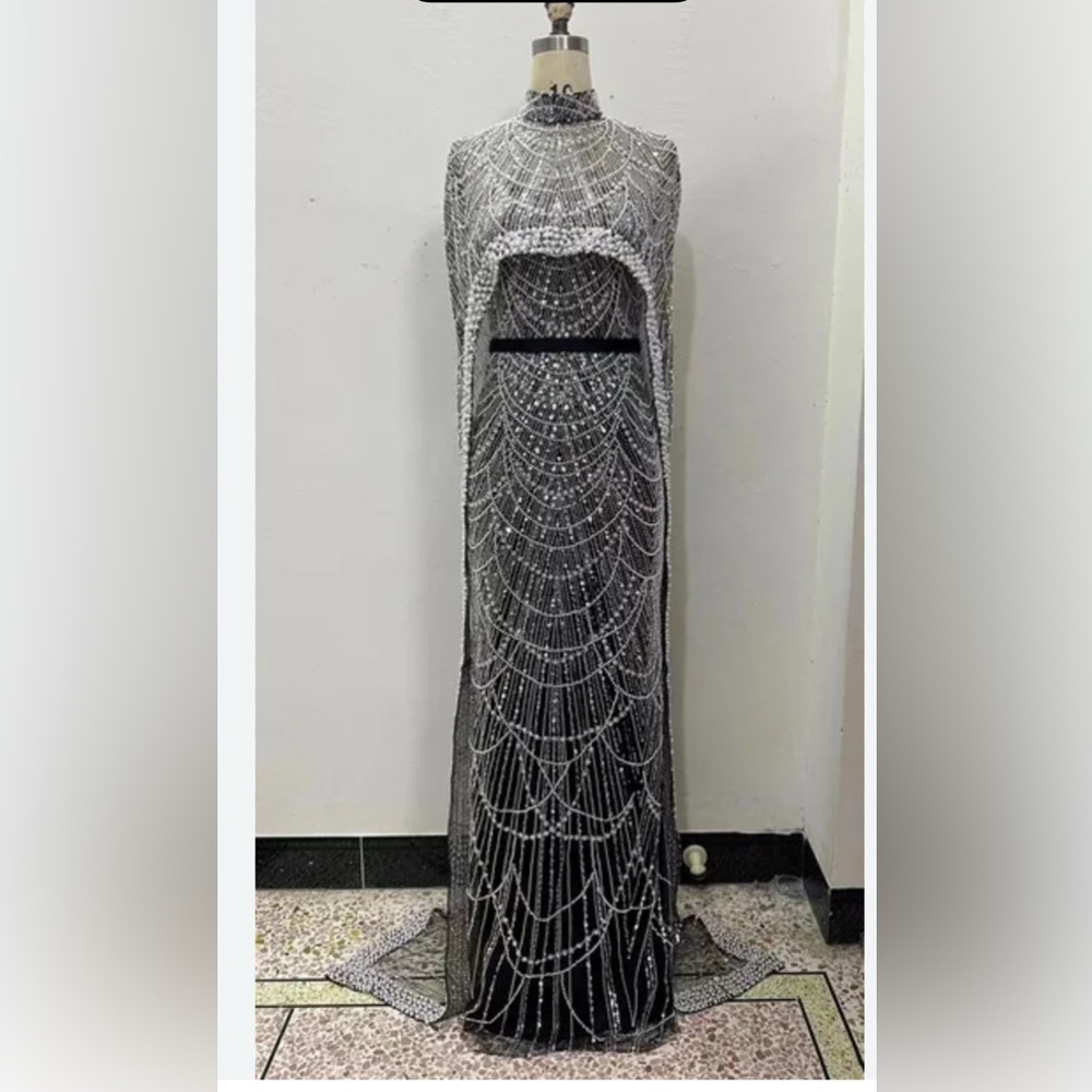 Serene Hill A Line Cape Gown long sleeve fully lined